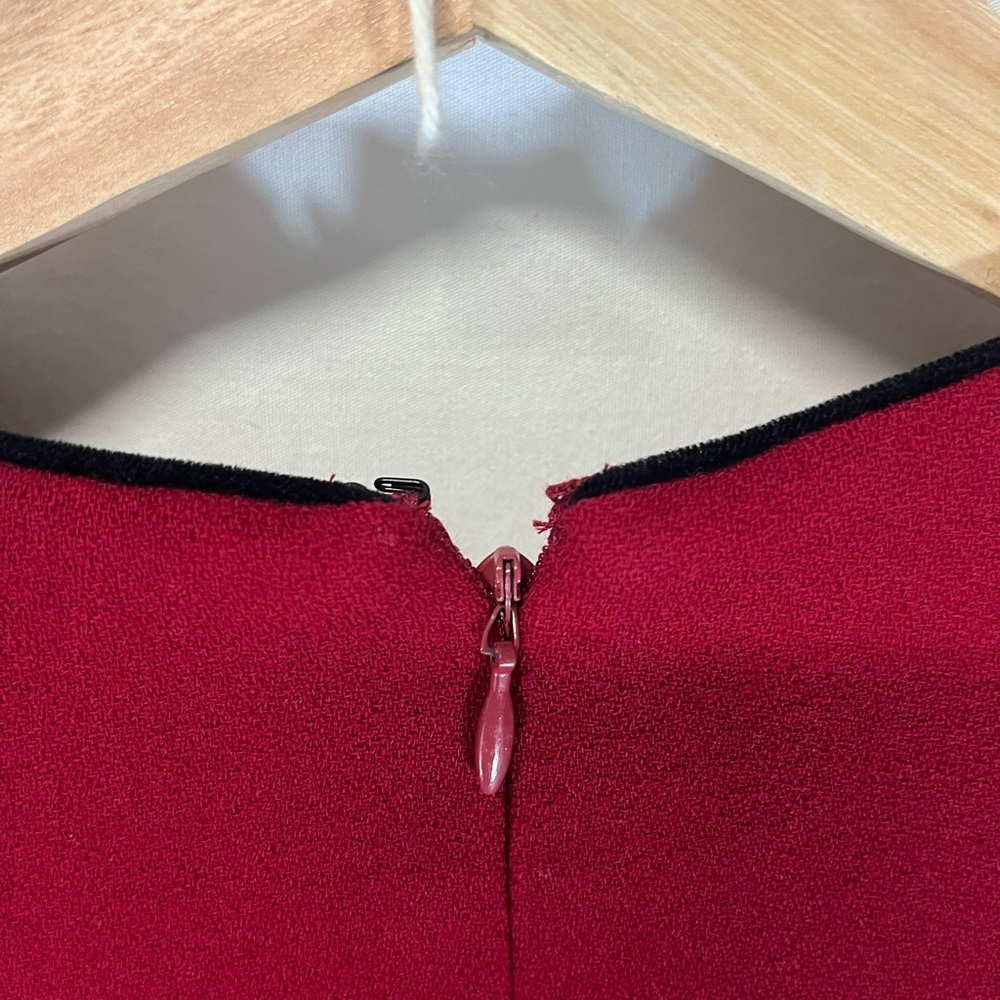 Talbots Petites 1980's Wool Red Midi Length Lined Dress Embroidered Waist Women - Picture 9 of 13